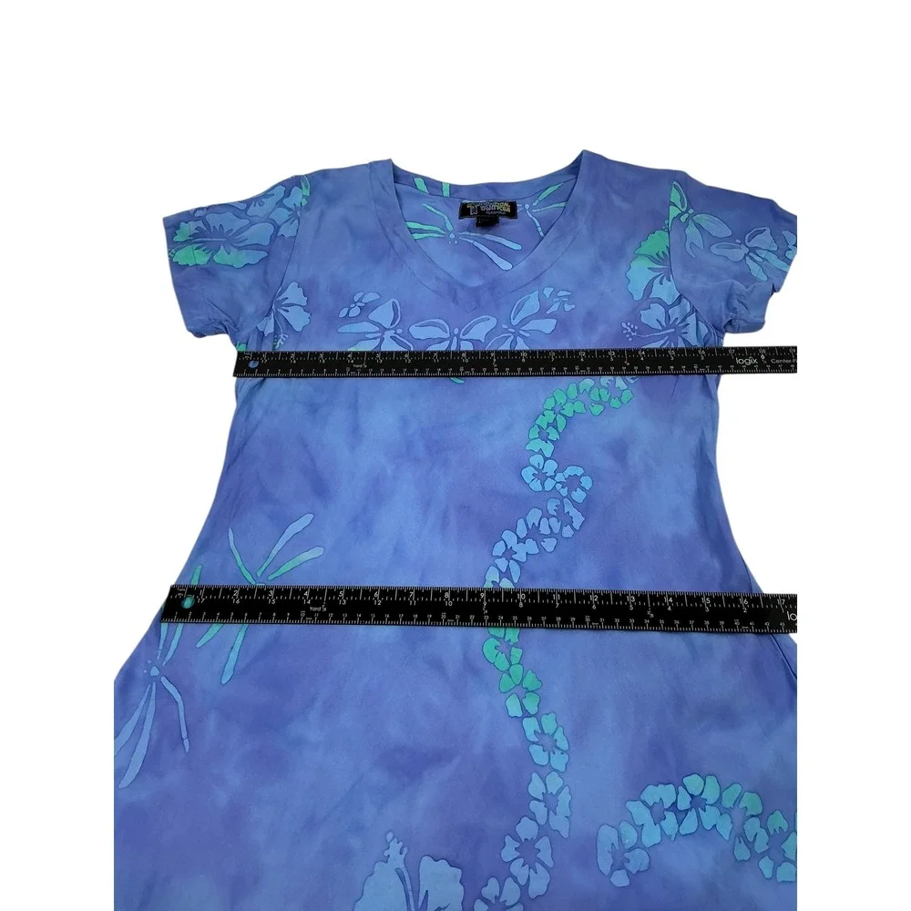 Tropical Tantrum Blue Hawaiian Floral Print Dress V Neck ShortSleeve Casual Mumu - Picture 9 of 16